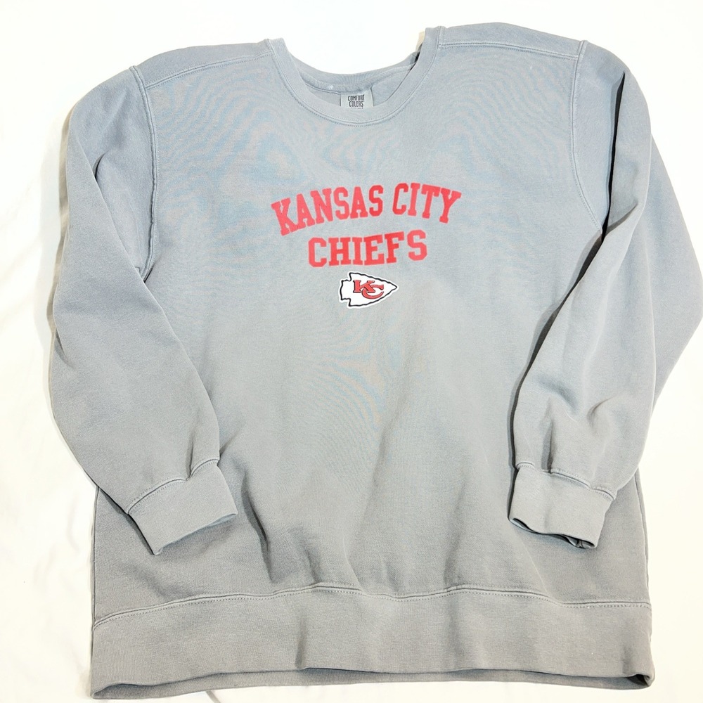 Comfort Colors Kansas City Chiefs NFL Sweatshirt Womens Medium Grey Pullover
